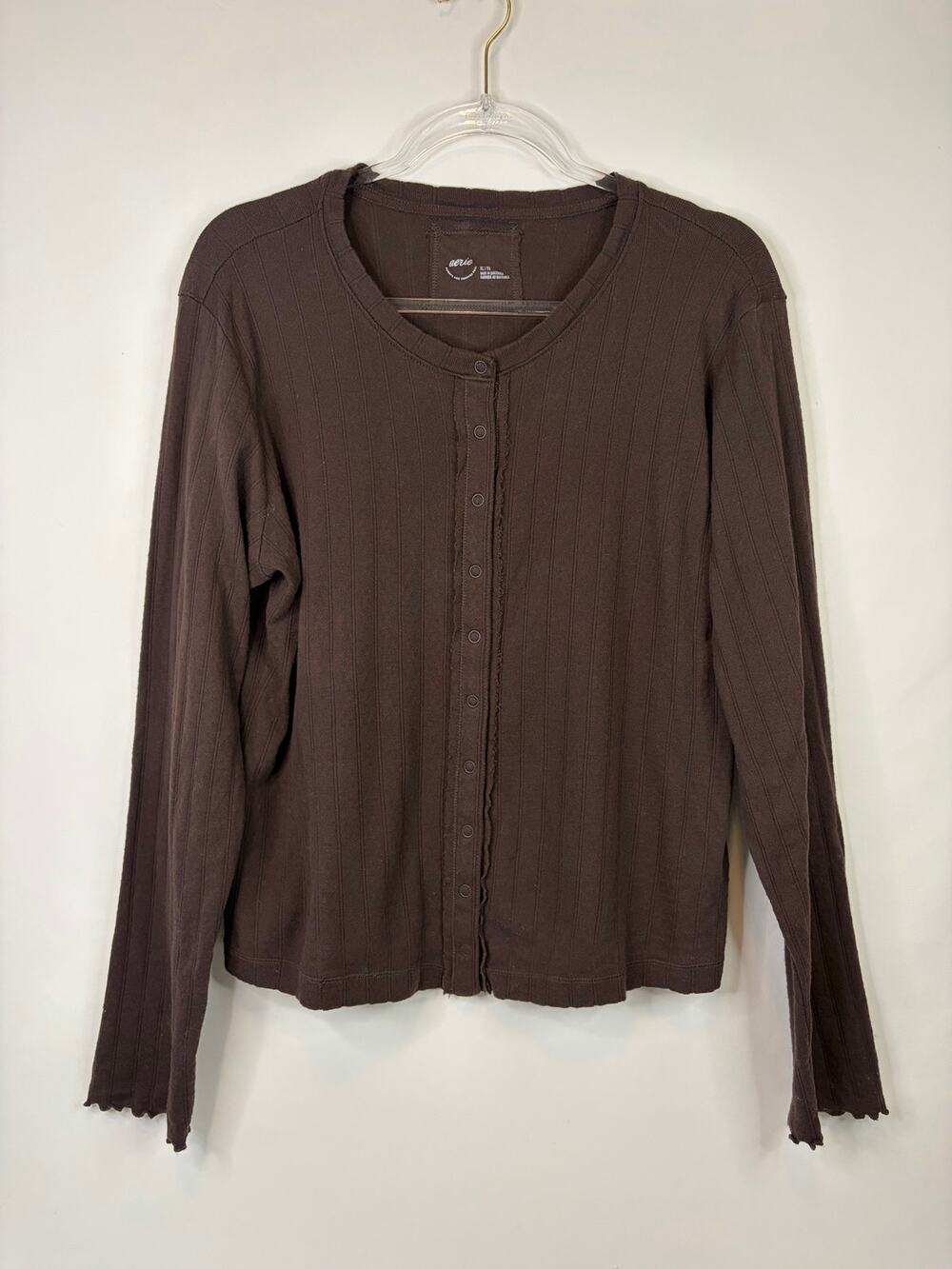 Aerie Chocolate Brown Ribbed Snap Front Cardigan Sweater Size XL